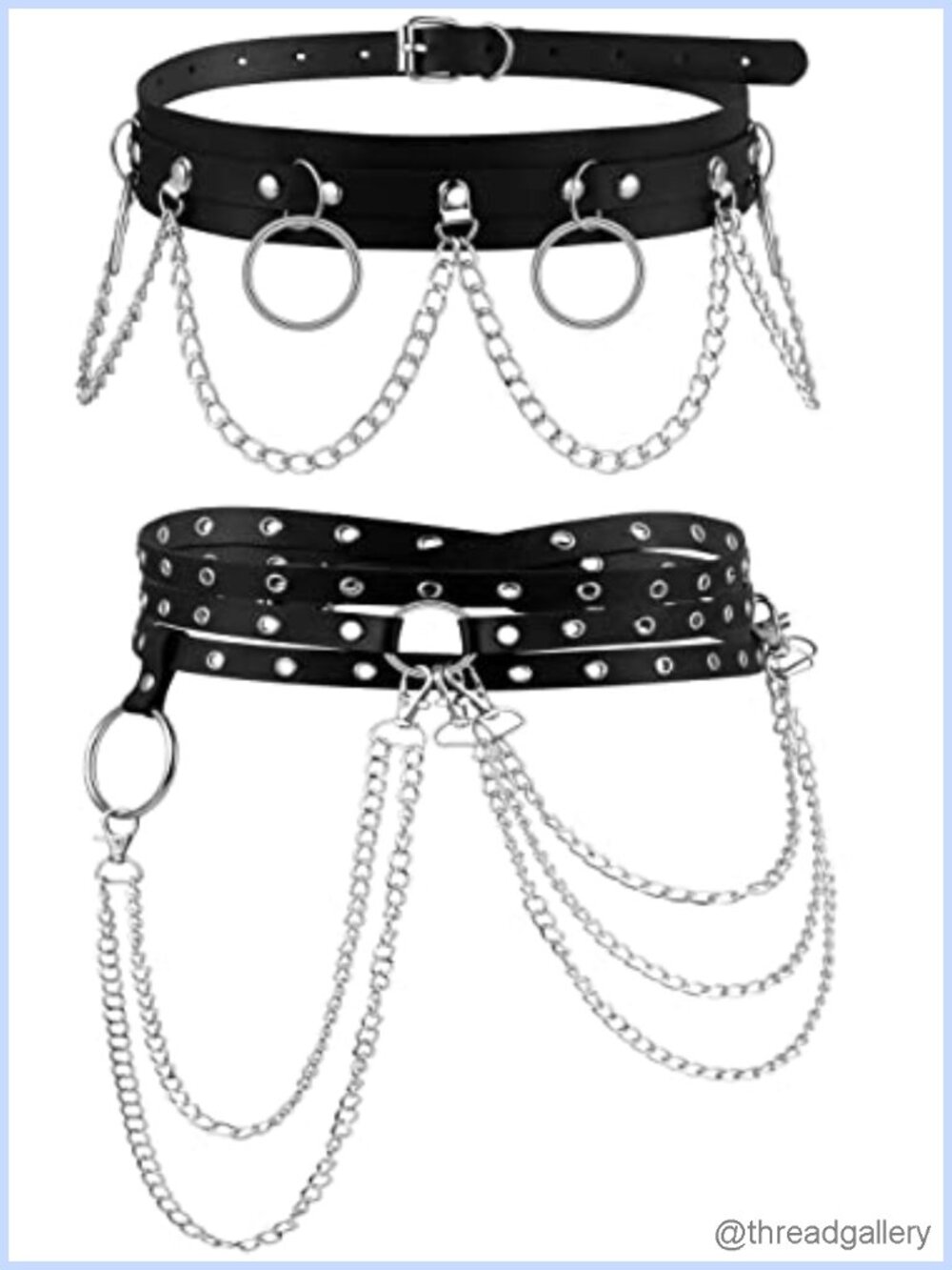 2 Pc Leather Waist Chain Belt Set Punk Layered Body Chain Party Jewelry